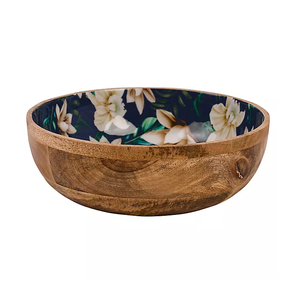 Cuenco de madera con esmalte Diseño impreso Hecho a mano 100% Cuenco de madera para servir alimentos con acabado natural - Product Image 6
