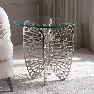 Table centrale de présentation en verre transparent en fonte d'aluminium avec ailes de papillon Table de centre de café élégante et moderne - Product Image 2
