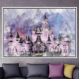 Elegante arte de pared impreso en lienzo: decoración moderna del Castillo de Cenicienta de Disney, lienzo con marco blanco - Product Image 1