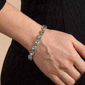 Ethiopian Black Opal Gemstone Tennis Bracelet Natural 925 Sterling Silver 14K Gold Plated Birthstone Jewelry - Product Image 5