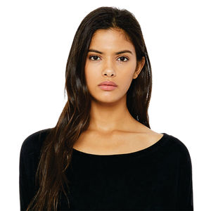 T-Shirt décontracté à manches longues et épaules nues pour femme, 65% polyester 35% coton 32 simple 3.7 oz noir - Product Image 4