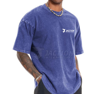 T-shirt lavé à l'acide de couleur unie pour adulte coupe ample imprimé 100% coton vêtements d'été T-shirt à manches courtes pour hommes - Product Image 2