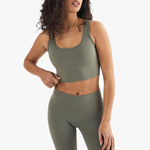 เสื้อชั้นในกีฬาแบบครอปท็อปสำหรับผู้หญิง แบบเปิดไหล่ข้างเดียว ระบายอากาศได้ดี สีนู้ด ไซส์พลัส เหมาะสำหรับออกกำลังกาย ฟิตเนส โยคะ มีโลโก้ด้านหน้า - Product Image 5