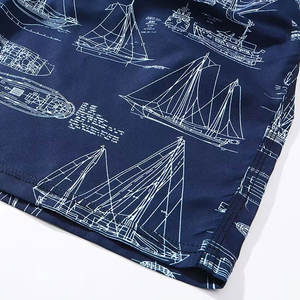Pantalones cortos de baño para hombre, azul marino, estampado náutico de planos de veleros, protección solar UPF 50 Plus, secado rápido, impermeable, ecológico - Product Image 5