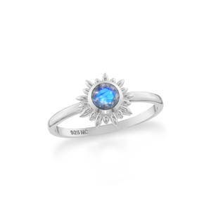 Anillo de Plata de Ley 925 con Labradorita de Alta Calidad, Gema Natural, Forma Redonda, Engaste de Bisel, Clásico, Unisex, para Bodas y Fiestas - Product Image 1