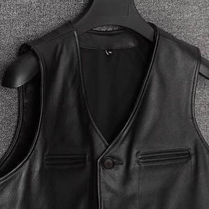 Veste en cuir sans manches pour hommes, gilet en PU d'automne, manteau décontracté rétro pour hommes, vêtements de travail, gilet en cuir tendance - Product Image 6