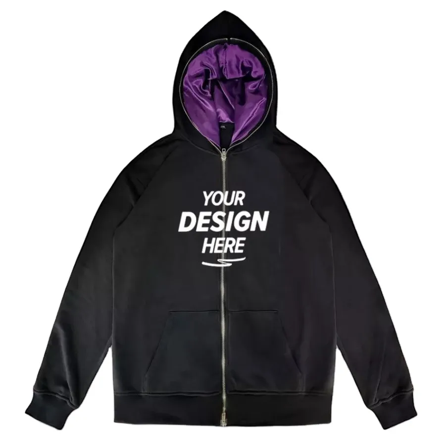 Hoodies 100% Baumwolle Custom Printing Männer Reiß verschluss Hoodie Terry Sweatshirts Drucken Reiß verschluss bis Hoodies benutzer definierte innere Satin Seide