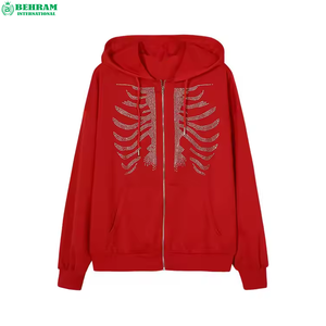 Sudadera con Capucha Personalizada con Logotipo Estampado, Unisex, Felpa Francesa Gruesa, Cierre de Cremallera, Estilo Clásico, Pedrería, Servicio OEM, 100% - Product Image 2