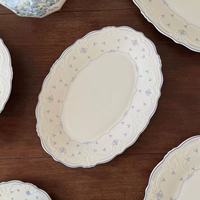 Assiette de service ovale vintage en céramique 10/12 pouces, motif floral bleu en relief, vaisselle en porcelaine pour mariage, hôtel et restaurant