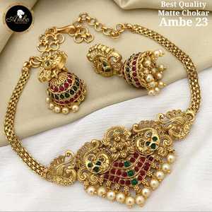 Parure de Bijoux de Temple Sud-Indienne Raffinée, Antique, Traditionnelle et Tendance et Ensemble Collier en Cuivre du Sud pour Femmes et Jeunes Filles - Product Image 2