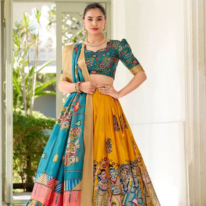 Lehenga choli สไตล์วินเทจชนเผ่าอินเดียสำหรับผู้หญิงชุดธรรมดาแบบพอดีตัวสำหรับงานเทศกาลปาร์ตี้ที่มีมุสลิมสีฟ้า - Product Image 1