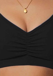 Women's High Impact Plus Size Black V-Neck Sports <b>Bra</b> With Ruched Front And <b>Thin</b> <b>Straps</b> For Women Yoga Fitness Wear - Product Image 5