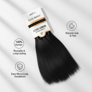 Extensiones de Cabello Humano Remy Eurasian de 12 Pulgadas con Micro-Loop de Glee Impex, Naturales, Suaves, Lisas, Sin Enredos, Reutilizables, con Doble Trama a Máquina - Product Image 1