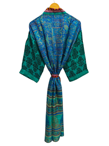 Kimono en soie sari recyclée Robe de nuit Robe portefeuille indienne tunique sari Robe de mariée Kimono sari en soie imprimé indien, - Product Image 5