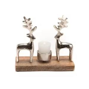 Home Table Decorative tealight <b>Stand</b> Prime Quality Silver Metal Reindeer And Tress With Wooden Base Candle Holder - Product Image 3
