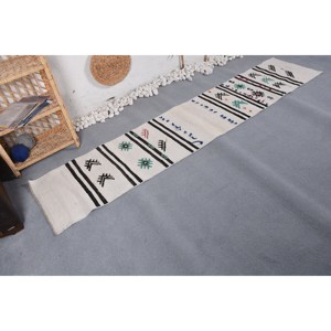 Tapis Vintage en Laine Turque 1.8x 8.6ft Bohème Blanc Motif Géométrique Classique Style Boho Support en Latex pour Décorations de Salon - Product Image 2