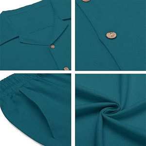 Ensemble formel 2 pièces pour homme en molleton respirant bleu-vert, chemise boutonnée et pantalon ample, fermeture boutonnée, idéal pour l'été - Vente en gros - Product Image 5