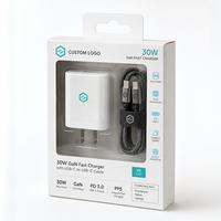 Boîte d'emballage en blister en papier imprimé sur mesure avec fenêtre transparente en PET et languette de suspension pour chargeur rapide et câble USB-C, emballage de vente au détail