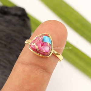 Women's Fine Jewelry 18K Gold Plated Genuine 925 Sterling Silver Natural Orange Dahlia Copper <b>Turquoise</b> Bezel Setting <b>Ring</b> - Product Image 1