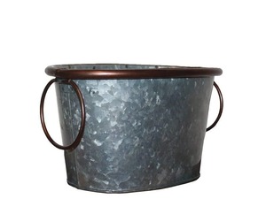 Jardinière de fleurs en étain métallique galvanisé ovale, boîte de jardinière avec poignées en métal, produits de haute qualité pour la maison et le jardin - Product Image 2