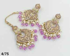 MOTIPEARL CHANDBALI INDIAN GOLD PLATED EARRING TRADITIONAL DROP & TONE EARRING &MANGTIKKA <b>SET</b> WOMEN & <b>GIRLS</b> - Product Image 4