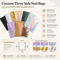 Sachet en Mylar à trois soudures latérales avec logo personnalisé, résistant à l'humidité, pour l'emballage alimentaire du café, du thé et des collations
