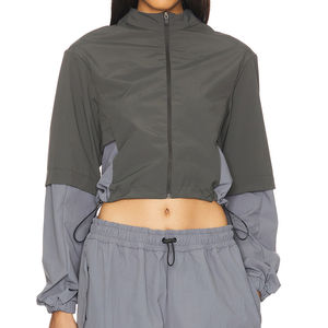 Survêtement coupe-vent à blocs de couleurs pour femmes personnalisées Ensemble de 2 pièces Jogging court à demi-fermeture éclair Ensemble de survêtements coupe-vent personnalisés - Product Image 2