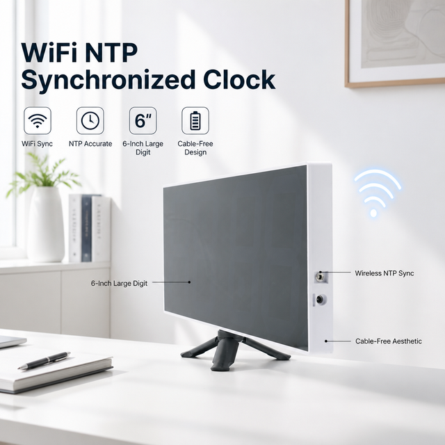 6" LED Large Digit WIFI Clock NTP Network Synchronized HHMM Indoor Office Smart Building Easy Setup Wireless IP Clock