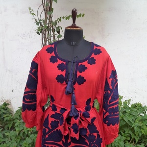 Vestido Bordado de Diseño Personalizado con Cinturón, Cintura Ajustable, Corte Holgado, Manga Farol, Vestido Largo Informal para Fiesta, Ropa de Mujer - Product Image 1