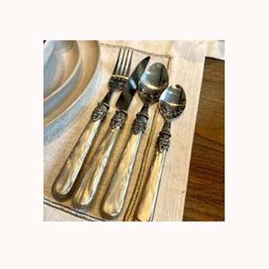 Highest Quality Stainless Steel Silver Plated With Bone Over Antique Embossed Design Handle Flatware <b>Set</b> <b>Cutlery</b> - Product Image 1
