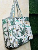 Sac fourre-tout en coton matelassé pour femmes sac à bandoulière à fermeture ouverte écologique avec deux poignées imprimées Design de fleurs ethniques