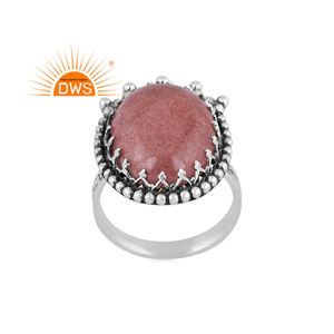 Bague empilable en argent sterling oxydé de qualité supérieure en quartz fraise naturel Fabricant de bijoux personnalisés - Product Image 1