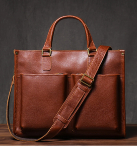 MORGANS INDUSTRIES Classic Genuine Leather Laptop Briefcase with Shoulder Strap Durable Work Bag Zipper Closure Waterproof Brown - Product Image 3