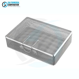 Panier en maille fine avec couvercle, réutilisable, en acier inoxydable, certifié CE, pour applications cliniques en autoclave - Product Image 1