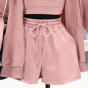 Taille haute Gym Shorts à manches courtes haut Fitness vêtements de sport Yoga entraînement deux pièces ensemble femmes vêtements printemps automne couleurs Long ensemble - Product Image 6