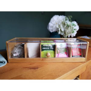 Récipient de stockage de nourriture en bambou à 5 sections avec couvercle en acrylique pour l'organisation de la boîte à thé - Product Image 4