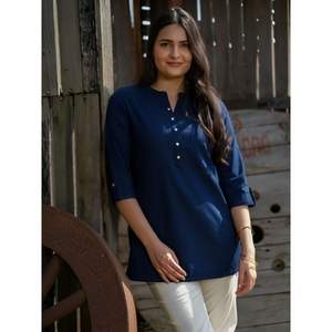 À la mode femmes décontracté bleu couleur Kurti coton ethnique vêtements d'été haut à la mode vente en gros exportation fabricant meilleur prix - Product Image 1