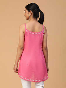 Women's Trendy Stylish Tops Tunics Hand Embroidered Pure Cotton Straight Sleeveless Kurti Ethnic Indian <b>Dress</b> Chiffon Wholesale - Product Image 3