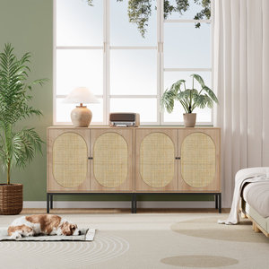 Juego de aparador ancho de bambú moderno, muebles de comedor y sala de estar con almacenamiento para el hogar o el uso de la barra del hogar - Product Image 5