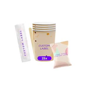 Kit de etiquetas personalizadas para mantener la calma, vasos de papel biodegradables desechables compostables + agitadores + azúcar de caña, bolsa de 25 uds, logotipo personalizable - Product Image 1