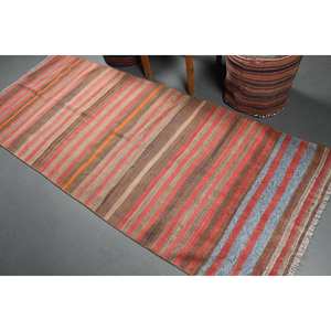 Tapis turc Vintage de Bohème Marron Orange Fait Main 3.4 X 8.2ft Grande Surface Patchwork Laine Latex Couloir Chambre Rectangle Tapis - Product Image 4