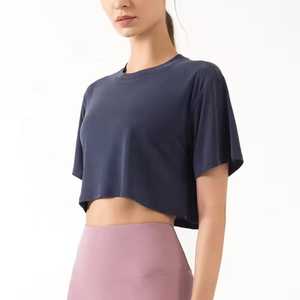 เสื้อยืดลำลองทรงหลวมแขนสั้นคอกลมเสื้อครอปสีขาวคอกลมทำจากไม้ไผ่ - Product Image 5