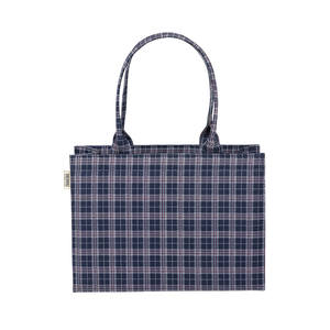 Nouveau sac fourre-tout en toile de couleur bleue à carreaux, sac fourre-tout personnalisé à longue poignée, sac de shopping en coton avec motif imprimé - Product Image 1