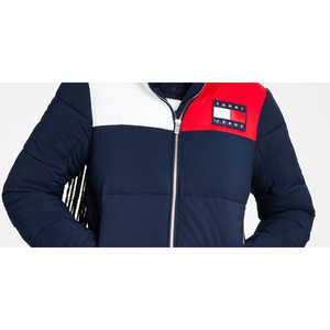 เสื้อแจ็คเก็ตพัฟเฟอร์ผู้หญิงยี่ห้อทอมมี่ ยีนส์ รุ่นควิลท์ สีบลูคัลเลอร์บล็อก  แบบบอมเบอร์สำหรับฤดูหนาว  ตกแต่งด้วยขนแกะที่ปกเสื้อ  ไซส์ใหญ่ - Product Image 3