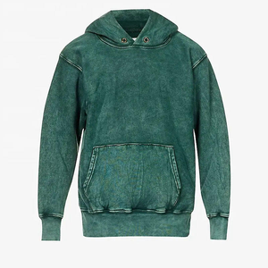 Personnalisé de Haute Qualité 500gsm Lavé à l'Acide Vintage Délavé Sweat-shirt à Capuche Zip Denim Veste à Manches Bouffantes pour l'Hiver Solide - Product Image 1