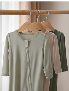 定制双面拉链长袖动物印花 100% 有机棉男婴女婴连体睡衣 - Product Image 3