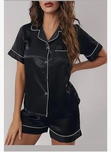 Ensemble de vêtements de nuit en Satin à fleurs pour femmes bouton décontracté haut de pyjama en soie short uni/solide imprimé fleuri costume de nuit pour la nuit de mariée - Product Image 4