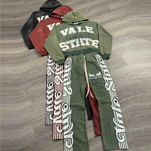 Ensemble de survêtements en coton épais avec logo personnalisé pantalons de survêtement respirants et surdimensionnés à broderie intégrale pour l'hiver grande taille - Product Image 1