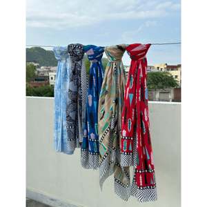 Indian Block Print Cotton <b>Sarong</b> Floral Beach <b>Wrap</b> in Traditional Pakistani Clothing Style - Product Image 1