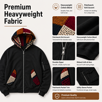 IKDEER Sweat à capuche zippé patchwork, design personnalisé, marque privée, tricot crocheté, contraste, coupe oversize, style streetwear pour acheteurs internationaux